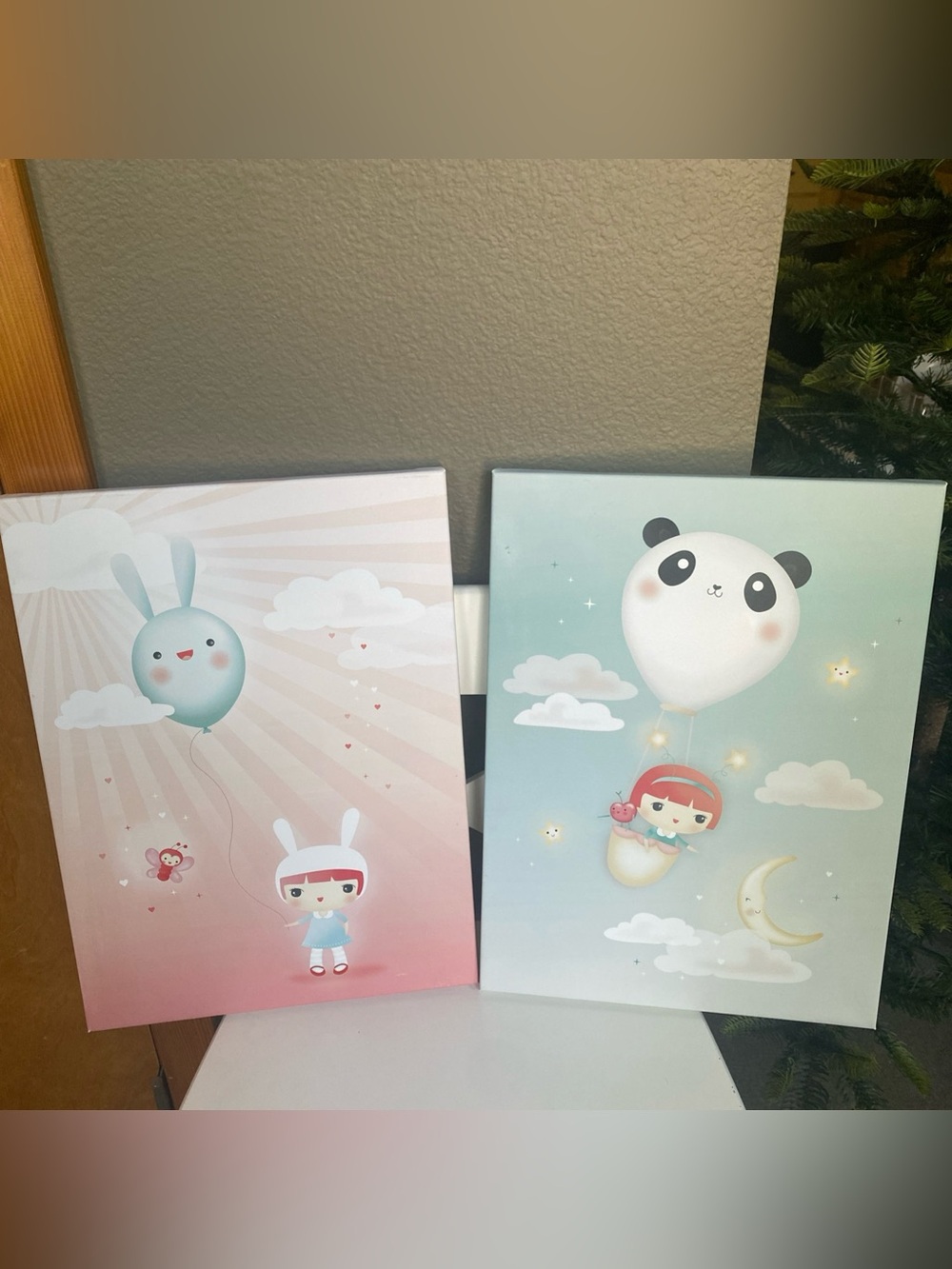 IKEA PJATTERYD PICTURES Canvas Anime BALLOON PANDA BUNNY PINK BLUE  11"x15"